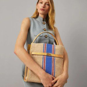 Tory Burch Lee Radziwill Linen Stripe Double Bag